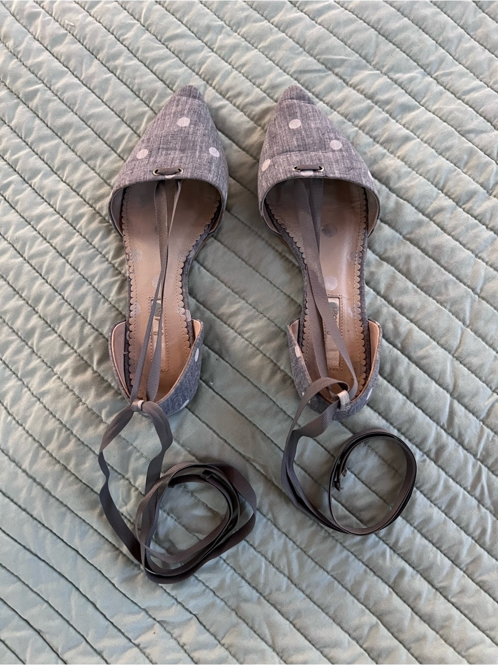 Boden Florence Gray Polka Dot Pointed Lace-Up Flats